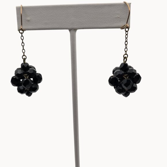 Whimsigoth Dark Academia Retro Glam Party Black Bead Cluster Dangle Drop Earring - Picture 2 of 7